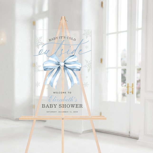 Blue Bow Baby Son Froid À L'Extérieur Baby shower  (Blue Bow Baby Its Cold Outside Baby Shower Welcome Acrylic Sign)