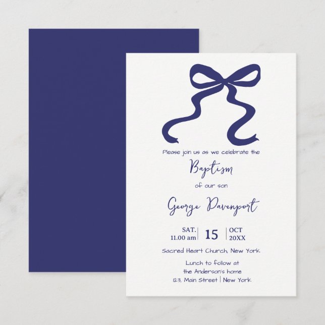 Blue Bow Baptism Religious event  Invitation (Front/Back)