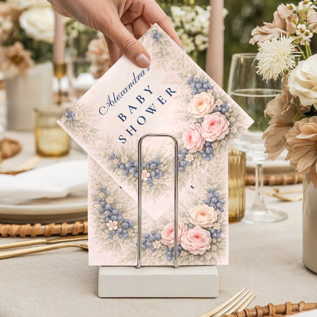 Blue Bow Blueberry Baby Shower Napkin (Creator Uploaded)