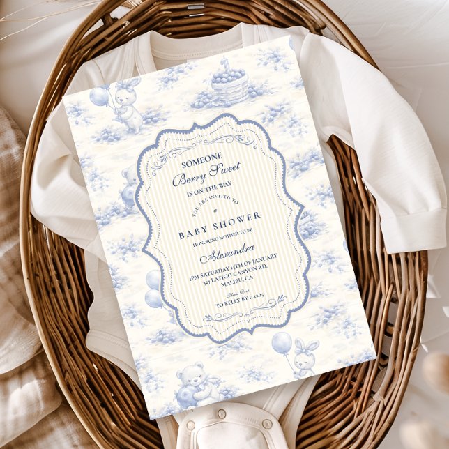Blue Bow Blueberry Garden Baby Shower Invitation (Creator Uploaded)