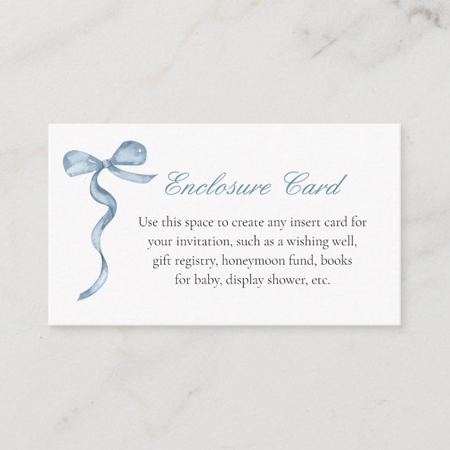 Blue Bow Boy Baby Custom Text Enclosure Card (Front)