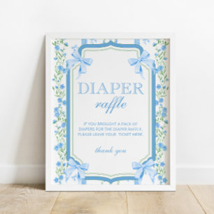 Blue Bow Boy Baby Shower Diaper Raffle  Poster