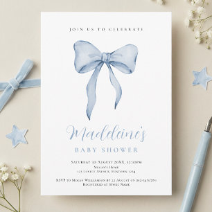 Blue Bow Boy Baby Shower invitation