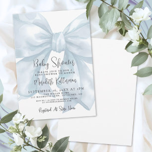 Blue Bow Boy Baby Shower Invitation