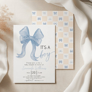 Blue Bow Boy Baby Shower  Invitation
