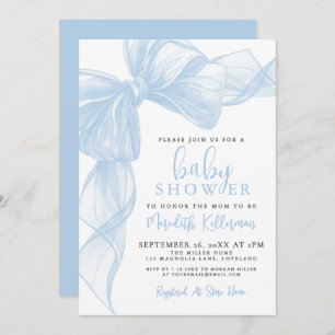 Blue Bow Boy Baby Shower Invitation
