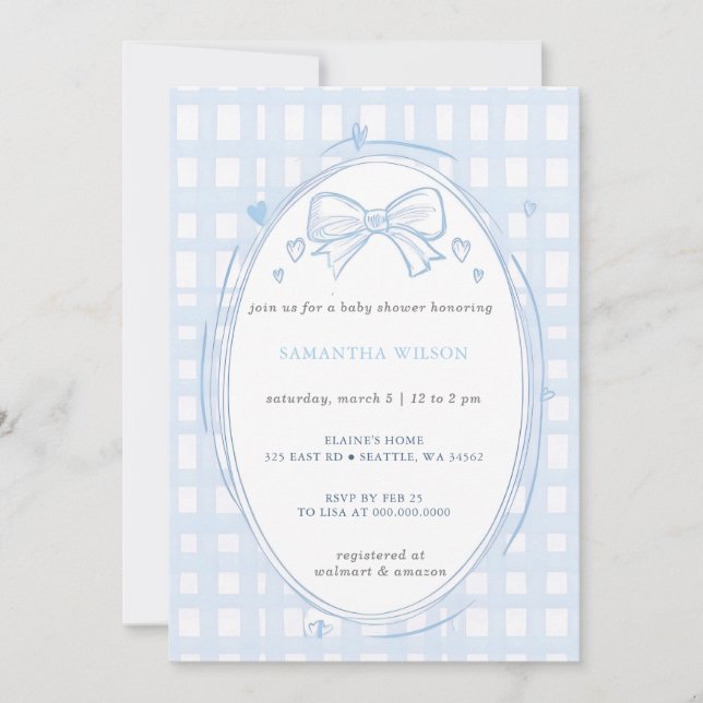 Blue Bow Boy Baby Shower Invitation (Front)