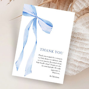 Blue Bow Boy Baby Shower Thank You Card