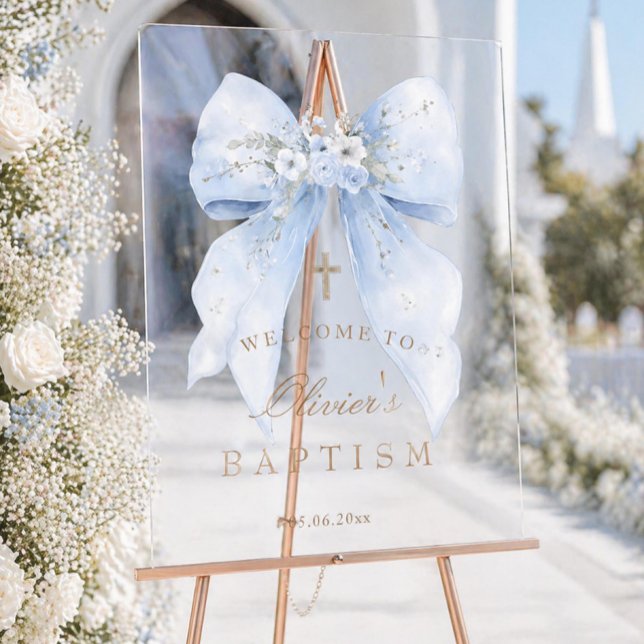 Blue Bow Boy Baptism Acrylic Welcome Sign (Creator Uploaded)