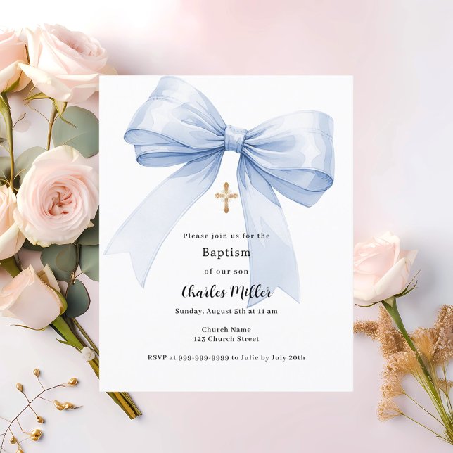 Blue bow boy Baptism invitation (Creator Uploaded)