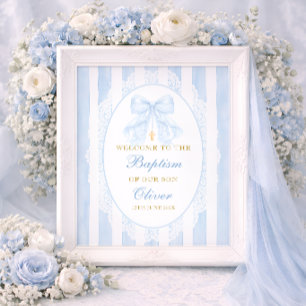Blue Bow Boy Baptism Welcome Poster