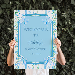 Blue Bow Boy Shabby Chic Baby Shower Welcome Poster