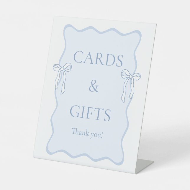 Blue Bow Bridal Shower Cards & Gifts Pedestal Sign (Front)