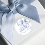 Blue Bow Bridal Shower Classic Round Sticker<br><div class="desc">This elegant sticker features a charming blue bow perfect for a "something blue" bridal shower. Designed in soft pastel watercolor,  it combines romantic handwritten script with trendy whimsical elements. Ideal for a dusty blue bridal shower.</div>