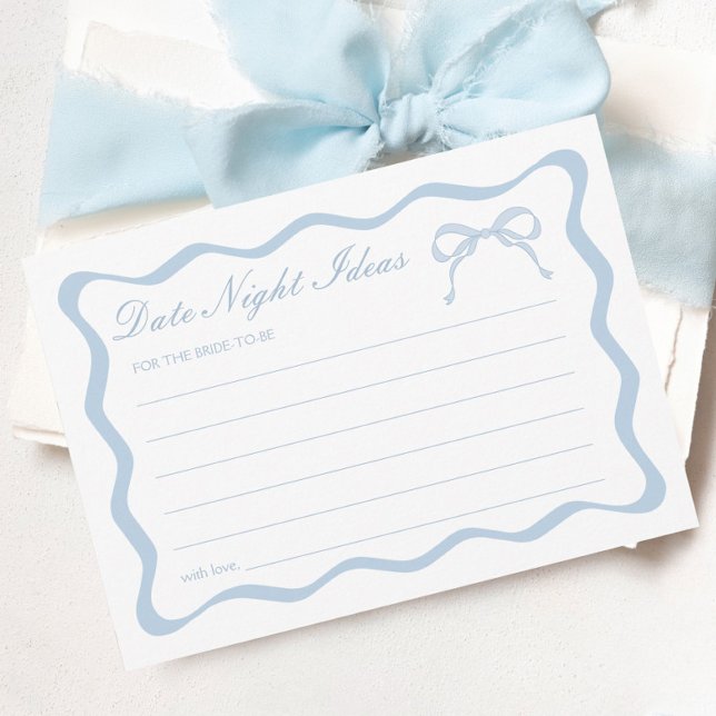 Blue Bow Bridal Shower Date Night Ideas Card (Creator Uploaded)