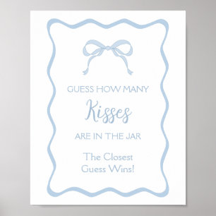 Blue Bow Bridal Shower Guess How Many Kisses Game Poster