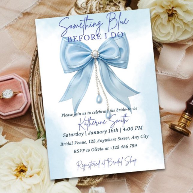 Blue Bow Bridal Shower Invitation Template, Someth (Creator Uploaded)