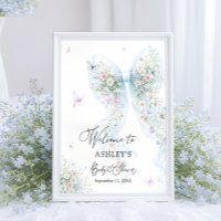 Blue Bow Butterfly Baby Shower Welcome
