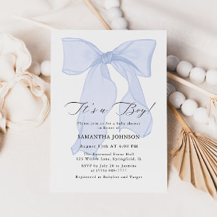 Blue Bow C’est un garçon Baby shower Invitation