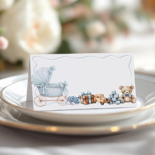 Blue Bow Carriage Baby Shower Appointment Card