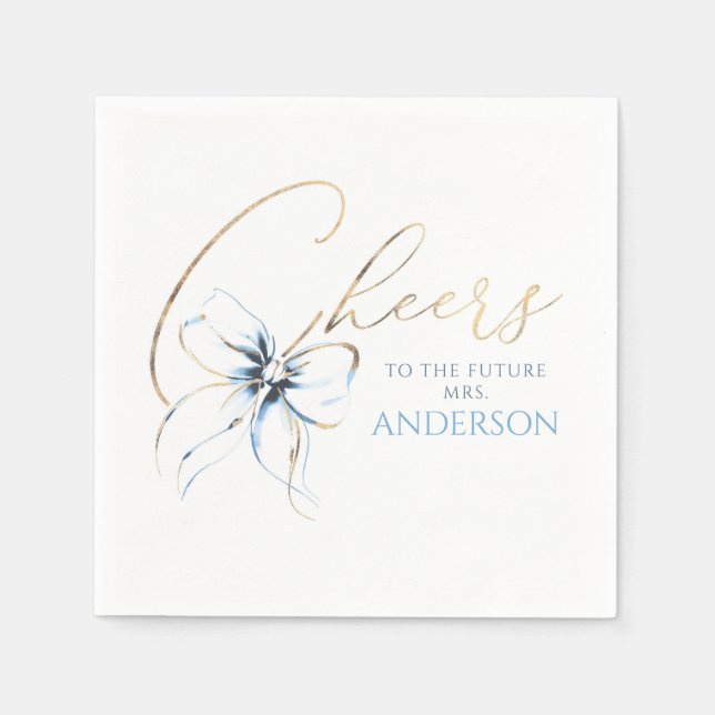 Blue Bow Cheers To The Future Mrs Bridal Shower Napkin (Front)