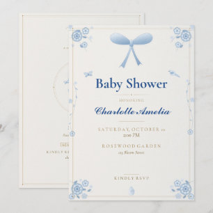 Blue Bow Chinoiserie Baby Shower Invitation