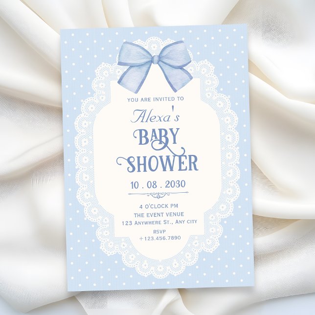 Blue bow choquette baby shower invitation (Creator Uploaded)