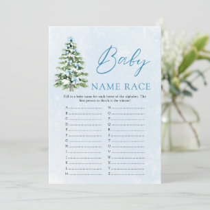 Blue Bow Christmas Baby Name Race Baby Shower Game Invitation