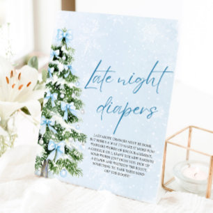 Blue Bow Christmas Baby Shower Late Night Diapers  Pedestal Sign