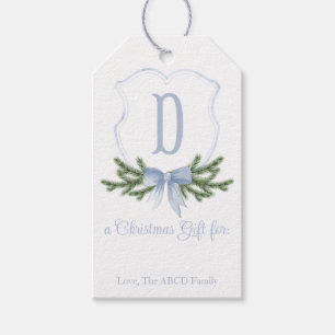 Blue Bow Christmas Crest Gift Tag - D