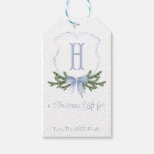 Blue Bow Christmas Crest Gift Tag - H