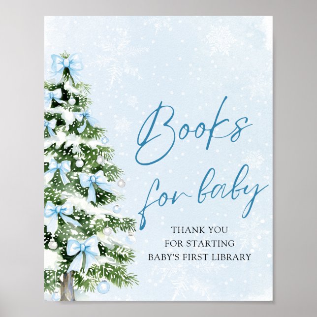 Blue Bow Christmas Tree Baby Shower Books for Baby Poster (Front)