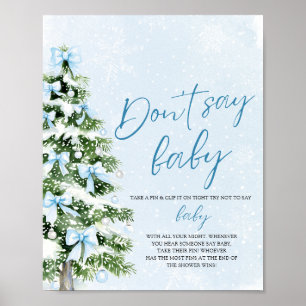 Blue Bow Christmas Tree Baby Shower Don't Say Baby Poster