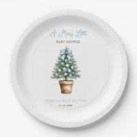 Blue Bow Christmas Tree Merry Little Baby Shower