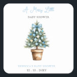 Blue Bow Christmas Tree Merry Little Baby Shower Square Sticker<br><div class="desc">Celebrate the joy of a new arrival with our blue Christmas Tree Merry Little Baby boy Baby Shower sticker. Featuring a whimsical blue Christmas tree and festive holiday elements, this adorable sticker is perfect for a seasonal baby shower. Customize with your details to create a charming and joyful celebration for...</div>