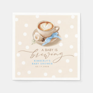 Blue Bow Coffee Baby Is Brewing Boy Baby Shower Napkin