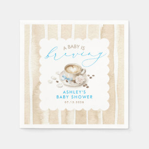 Blue Bow Coffee Baby Is Brewing Boy Baby Shower Napkin