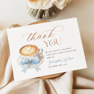 Blue Bow Coffee Baby Shower Thank You Card
