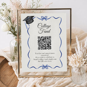 Blue Bow College Fund Graduation QR Code Poster