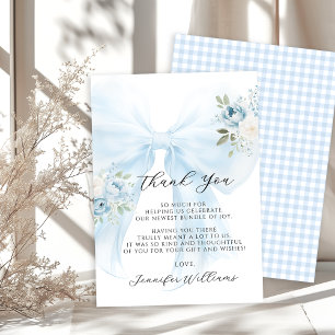 Blue Bow Coquette Baby in Bloom Boy Shower Thank You Card