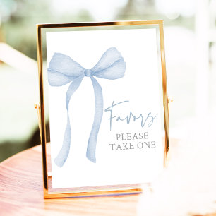 Blue Bow Coquette Baby Shower Favours Sign