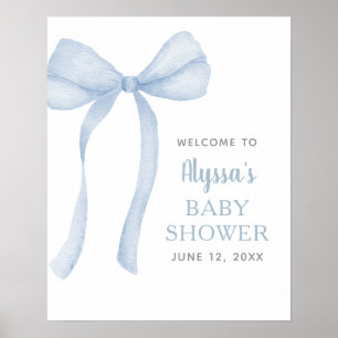 Blue Bow Coquette Baby Shower Welcome Poster