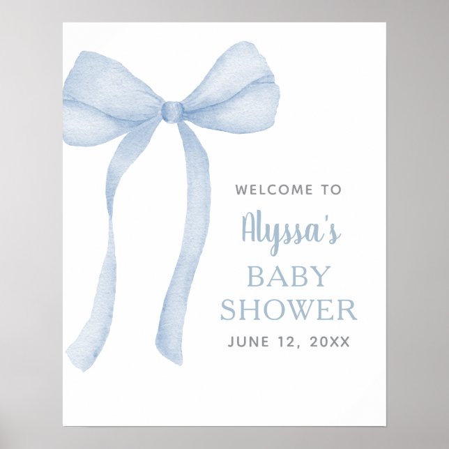 Blue Bow Coquette Baby Shower Welcome Poster (Front)