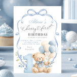 Blue Bow Coquette Beary First Birthday Invitation<br><div class="desc">Blue Bow Coquette Beary First Birthday Invite , Teddy Bear Birthday Invitation,  Editable Floral butterfly First Birthday</div>