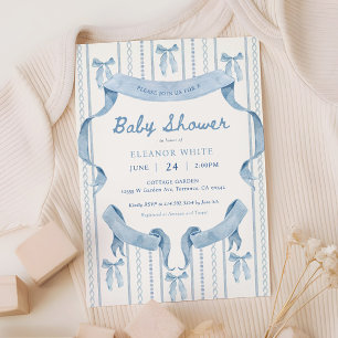 Blue Bow Coquette Blue Boy baby Shower Invitation