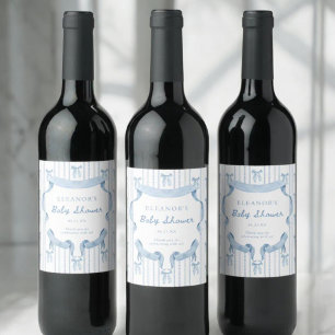 Blue Bow Coquette Blue Boy baby Shower Wine Label