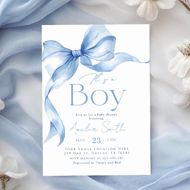 Blue Bow Coquette Boy Baby Shower Invitation (Creator Uploaded)