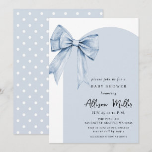 Blue Bow Coquette Boy Baby Shower  Invitation