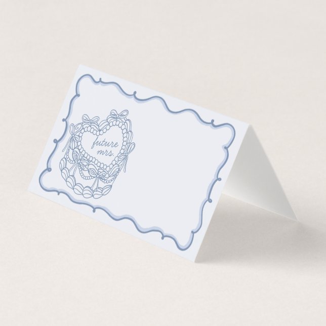 Blue Bow Coquette Cake Bridal Shower Place Card (Front)