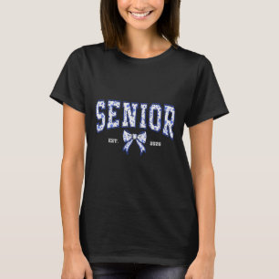 Blue Bow Coquette Floral Senior 2026 Graduation Cl T-Shirt